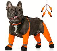 IKIPUKO Dog Suspenders Boots, Winter Snow Shoes for Medium Dogs, Waterproof Dog Boots for Rain Mud, Anti-Slip Stay-On for Active Dogs, Adjustable Reflective Paw Protector for Walking Hiking, M Orange