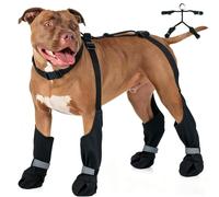 IKIPUKO Dog Suspenders Boots, Winter Snow Shoes for Medium Dogs, Waterproof Dog Boots for Rain Mud, Anti-Slip Stay-On for Active Dogs, Adjustable Reflective Paw Protector for Walking Hiking, L Black