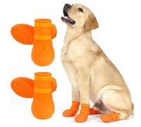 IKIPUKO Waterproof Dog Boots, Rain Shoes for Small Medium Large Dogs, Non-Slip Dog Shoes with Differentiated Front & Rear Design, Paw Protectors for Rain Snow Mud Hot Pavement, Orange 2XL