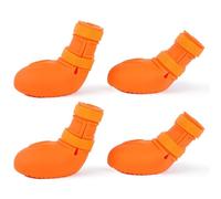 IKIPUKO Waterproof Dog Boots, Rain Shoes for Small Medium Large Dogs, Non-Slip Dog Shoes with Differentiated Front & Rear Design, Paw Protectors for Rain Snow Mud Hot Pavement, Orange S