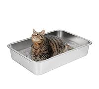 IKITCHEN Stainless Steel Cat Litter Box, Large Metal Litter Pan for Cats Rabbits, Never Absorbs Odors,Stain Free, Rustproof, Non Stick Smooth Surface, Anti-slip Rubber Bottom, 23.5"L x 15.5"W x 4"H