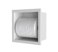 IKITRAEE Matte White Recessed Toilet Paper Holder for Mega Rolls, SUS 304 Stainless Steel in-Wall Toilet Paper Roll Holder with Roller Rod, Built-in Bathroom Tissue Dispenser Niche, 6x6x4 Inch
