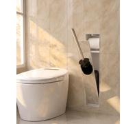 IKITRAEE Stainless Steel Flush-Mounted Bathroom Cabinet, 2-in-1 Toilet Roll Holder, Wall Recess and Toilet Brush, Tiled Door, Invisible Design (Matte Black, 60 x 15 cm) (Matt White, 60 x 15 x 12.5 cm)