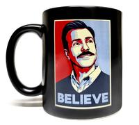 IKJHG Believe 11oz Ceramic Black Mug Artwork On Both Sides Funny Giftable Foam Box Protection Inspired by Ted Lasso