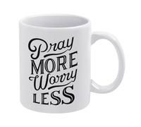 IKJHG Bible Verse Pray More Worry Less 11 Oz Ceramic Mark Mug Novelty Coffee Cup