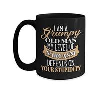IKJHG I'm A Grumpy Old Man My Level of Sarcasm Depends On Your Stupidity Mug - 11 Oz Ceramic Coffee Mug Tea Cup - Best Funny and Inspirational Gift