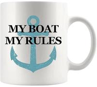 IKJHG My Boat My Rules Boating Gifts for Dad Fishing Gifts for Men Boat Captain Anchor Coffee Mug 11 Oz White Novelty Drinkware