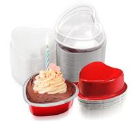 IKKAB 40 Sets heart shaped cake pans,mini cake pans with lids 100 ml/ 3.5 Ounces heart cake pan mini aluminum pans with lids,for Valentine Mother's Day Wedding Birthday Baking Supplies