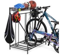 ikkle Bike Rack, Bike Stand Floor for 3 Bikes,Bicycle Parking Stand Garage Organizer with Basket & Hooks & Adjustable Bike Slot for Road,Mountain,Hybrid, Kids Bicycle Indoor Outdoor Bike Storage