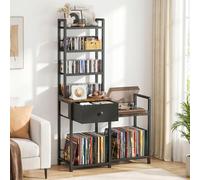 ikkle CD Rack with Vinyl Storage, 7-Tier DVD Storage Unit with Drawer