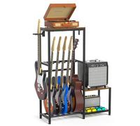 ikkle Guitar Rack for Acoustic, Electric Guitar, Bass, Guitar Accessories | Vinyl Record Multiple Guitar & Amp Holder with Side Table & Record Player Stand for Recording Studio, Band Stage, Home
