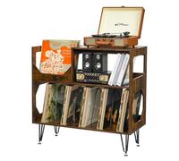 ikkle Large Rustic Record Player Stand, 2 Tier Record Player Table with Vinyl Record Storage, Vinyl Record Storage Cabinet with Metal Legs, Turntable Stand for Living Room, Bedroom, Holds 370 Albums