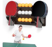 ikkle Ping Pong Paddle Holder Wall Mounted Table Tennis Racket Display for 6 Paddles and 12 Balls Storage, Ping Pong Accessories Organizer in Game Room, Man Cave, Bar Room, Garage, Office, Home