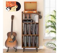 ikkle Record Player Stand, 4-Tier Vinyl Record Storage Cabinet Holds up to 300+ Albums，Record Player Table with Metal Legs & Hollow Design, Turntable Stand with Record Storage for Living Room Bedroom