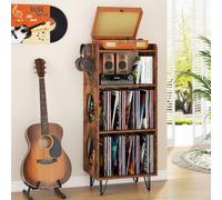 ikkle Record Player Stand, 4 Tier Vinyl Storage Cabinet with Hollow Design