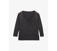 Ikks Womens Black Stud-embellished Long-sleeve Linen T-shirt Xs