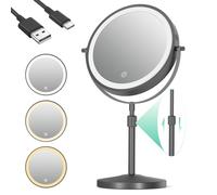 iklestar 8 Inches Makeup Mirror with Lights, 1X/10X Height Adjustable Light up Mirrors, 3 Colour Modes and 360° Rotation Illuminated Magnifying Vanity Makeup Mirror, Black