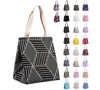iknoe Insulated Lunch Bag for Women, 9L Sturdy Wide-Open Foldable & Portable Lunch Tote with Interior Pockets, Water-Resistant Thermal Lunch Cooler for Adults Picnic Beach (Black Rhombus)