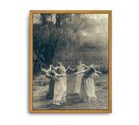 Iknostine Framed Wall Art Decor Canvas Vintage Prints Painting Witches Dancing in a Circle Witchcraft Halloween Witchy Occult Spooky Antique Artwork for Bathroom Home Living Room (8"x10")