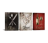 iKNOW FOTO 3 Piece Canvas Wall Art Set,'Eat, Drink, Love' Inspirational Quote Prints for Kitchen, Dining Room, Modern Home Decor, Artwork with Stretched Wooden Frame Ready to Hang 12x16 Inches Each