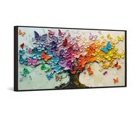 iKNOW FOTO Colorful Butterfly Tree Canvas Print with Black Floater Frame Rainbow Abstract Wall Art for Living Room Bedroom Office Modern Nature Inspired Artwork Ready to Hang Stretched Framed Decor