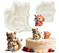 IKOJING 2Pcs Squirrel Pinecones Fondant Molds 3D Forest Animal Silicone Molds for Baking DIY Cake Decorating Cupcake Toppers Candy Chocolate Gummy Polymer Clay Resin Christmas Thanksgiving Food-Safe