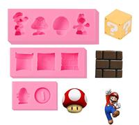 IKOJING Super Mario Cube Yoshi Icon Chocolate Silicone Mold 3 pcs, Mushroom Dragon Gold Coin Cake Decoration Fondant Molds, for DIY Ice Cubes, Candies, Cupcake Toppers, Resin, Clay, Plaster Molds,