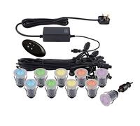 IKON PRO Pack of 10 Multi Colour (RGB) LED 25mm Round Stainless Steel Outdoor Garden Decking Pathway Kitchen Plinth Lights Kit - IP67