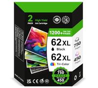 IKONK 62XL Ink BK/CMY- 750/450+ Pages, Replacement for Original HP 62 Ink Cartridges Twin Pack, Printer Ink 62 XL for HP Envy 5540 Ink Cartridges 5640 7640 5544 5646 OfficeJet 200 250 5742