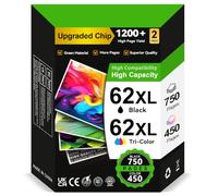 IKONK 62XL Ink BK/CMY- 750/450+ Pages, Replacement for Original HP 62 Ink Cartridges Twin Pack, Printer Ink 62 XL for HP Envy 5540 Ink Cartridges 5640 7640 5544 5646 OfficeJet 200 250 5742
