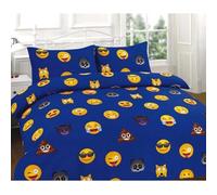 IKons Emoji Duvet Cover Set Reversible Cotton Blend Printed Quilt Cover Bedding Set Soft Lightweight Kids Teen Bedroom Decor Bright Emoji Art (Emoji Blue, Single: 137 × 198 cm (approx))