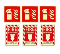 IKOPFLN Pack of 6 Sign, Fire Extinguisher, Photoluminescent Self-Adhesive Fire Safety Sign, Fire Extinguisher Sticker, Safety Marking for Home, Office, Construction Site and Car, Escape Route Signs