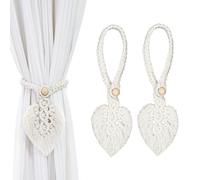 Ikosora 2 Pcs Boho Curtain Tiebacks, Beige Curtain Holdbacks, Boho Curtain Tassel Tiebacks for bedroom, Tie Up Curtains for Windows Cozy Room Decor Aesthetic, Macrame Wall Hanging Living Room Decor