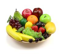 Ikosora 20 Pcs Fake Fruit Pack, Artificial Fruit for Decoration Party, Realistic Fake Fruits Table Centrepieces Decoration Home Kitchen, Lifelike Faux Fruits Apple Bananas Grape Mango Orange Pear
