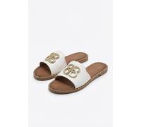 Ikrush Abby Sparkle Buckle Gold Studded Flat Sandals With Faux Leather Upper In White White