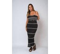 Ikrush Ariana Strappy Long Knitted Stripe Cami Dress In Black Black