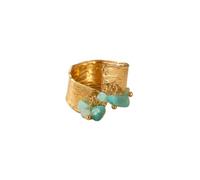 IKRUSH ARIIRA Gold-Tone Bohemian Statement Ring for Women, Adjustable Hammered Cuff with Dangling Resin Stone-Effect Charms