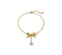 IKRUSH ARIIRA Gold-Tone Bowknot Tassel Necklace for Women, Delicate Pendant with Crystal Dangle, Dainty Fine Chain Jewellery Gift