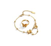 IKRUSH ARIIRA Gold-Tone Butterfly Hand Chain for Women, Dainty Beaded Bracelet with Attached Ring, Adjustable Boho Festival Jewellery