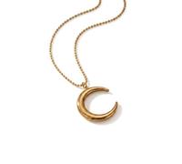IKRUSH ARIIRA Gold-Tone Chand Luxe Moon Necklace for Women, Chunky 3D Crescent Pendant with Ball Chain, Minimalist Celestial Jewellery
