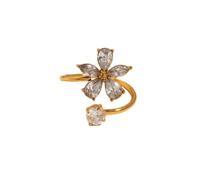 IKRUSH ARIIRA Gold-Tone Crystal Flower Open Ring for Women, Asymmetrical Floral Statement Jewellery, PVD Gold Plated Stainless Steel