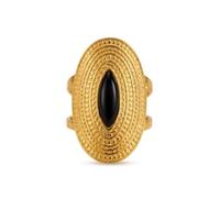 IKRUSH ARIIRA Gold-Tone Emaar Oval Statement Ring for Women, Geometric Open Split-Shank Band with Resin Stone Inlay, Fashion Jewellery