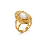 IKRUSH ARIIRA Gold-Tone Evangeline Statement Ring for Women, Large Oval Stone Bohemian Adjustable Band, Vintage Style Fashion Jewellery