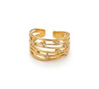 IKRUSH ARIIRA Gold-Tone Fabienne Wide Cuff Ring for Women, Adjustable Multi-Band Cage Ring with Scattered Crystals, Statement Geometric Jewellery