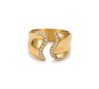 IKRUSH ARIIRA Gold-Tone Fenella Wavy Statement Ring for Women, Crystal Pave Open Cuff Stainless Steel Fashion Jewellery