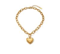 IKRUSH ARIIRA Gold-Tone Jaya Chunky Link Heart Pendant Necklace for Women, Large Statement Puffy Heart Charm, Fashion Jewellery Gift