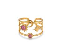 IKRUSH ARIIRA Gold-Tone Kaya Sun Moon Multi Ring for Women, Celestial Statement Ring with Pink Resin Stones, Adjustable Stainless Steel Jewellery