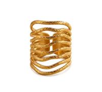 IKRUSH ARIIRA Gold-Tone Kiia Retro Chunky Ring for Women, Statement Wide Cuff Multi Band Wavy Textured Stainless Steel Jewellery