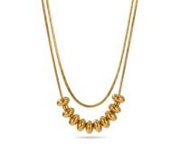 IKRUSH ARIIRA Gold-Tone Kono Double Layer Necklace for Women, Herringbone and Snake Chain with Polished Beads, Minimalist Stainless Steel Jewellery
