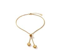 IKRUSH ARIIRA Gold-Tone Lariat Y Necklace for Women, Adjustable Drop Chain with Double Heart Charms, Dainty Pendant Jewellery